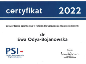 certyfikat czlonkostwa implantologicznego Ewa Odya-Bojanowska