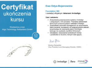 certyfikat invisalign Ewa Odya-Bojanowska