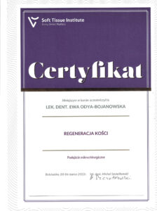 certyfikat regeneracja kosci Ewa Odya-Bojanowska