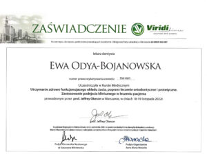 certyfikat utrzymanie zdrowo funkcjonujacego ukladu zucia Ewa Odya-Bojanowska