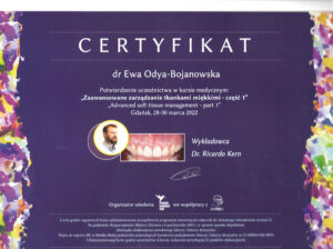 certyfikat zaawansowane zarzadzanie tkankami miekkimi Ewa Odya-Bojanowska